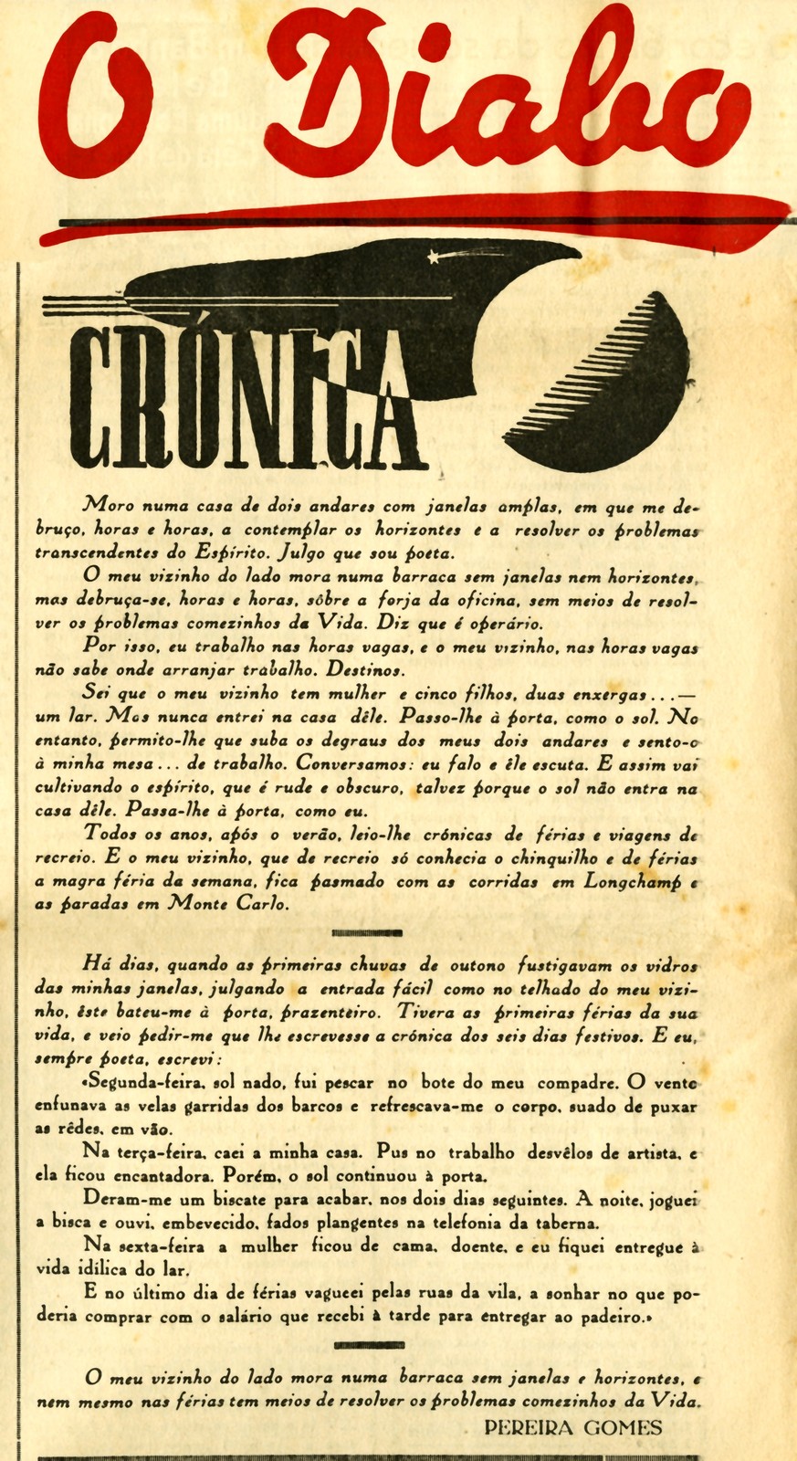 'Crónica', por Pereira Gomes.  In O Diabo, nº 267, 4 nov. 1939, p. 8.