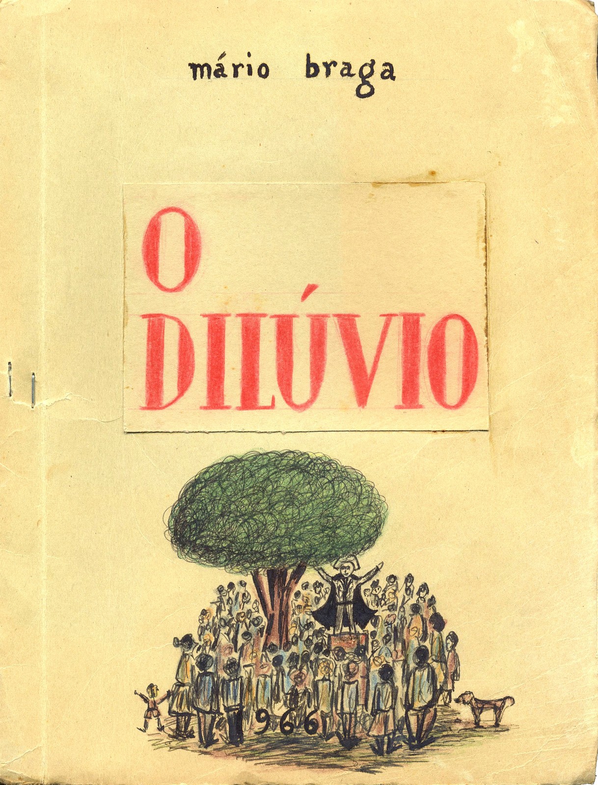'O Dilúvio' por Mário Braga, 1966, original dactiloescrito, com emendas manuscritas e ilustração ...