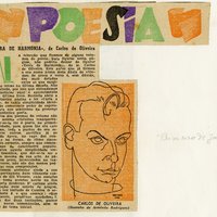 'Terra de Harmonia'. In: Primeiro de Janeiro, s. d.., olustração do artigo, retrato de Carlos de Oliveira, por Armindo Rodrigues, datado de 1950