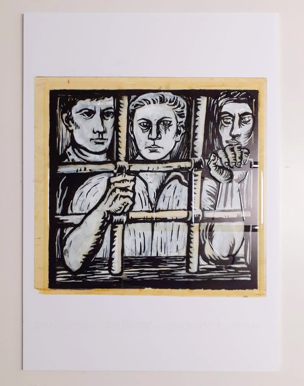 Desenho em relevo - Prisioneiros Políticos, [1955-1959], José Dias Coelho Tinta da china e guache...