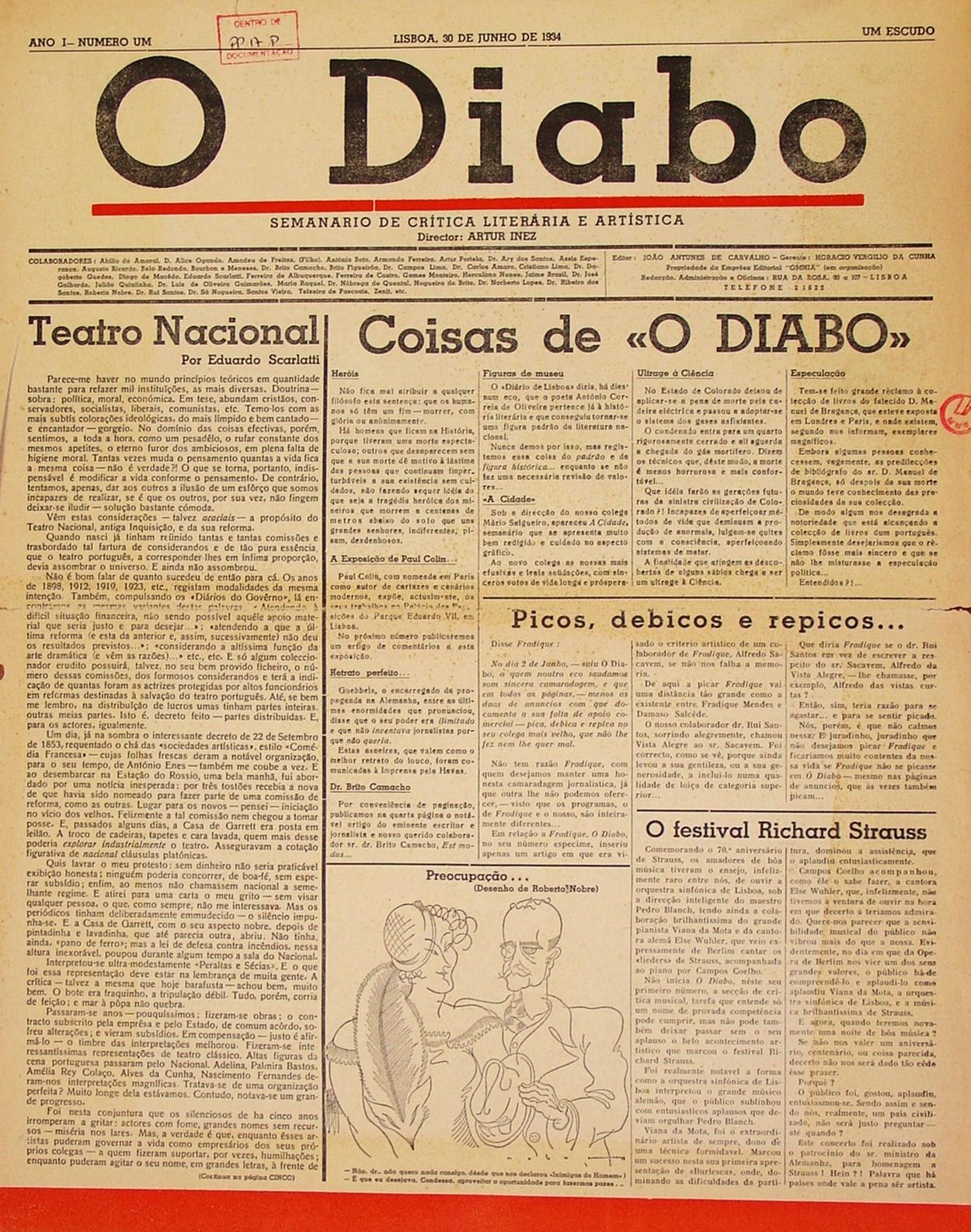 O Diabo, nº 1, 30 de junho de 1934