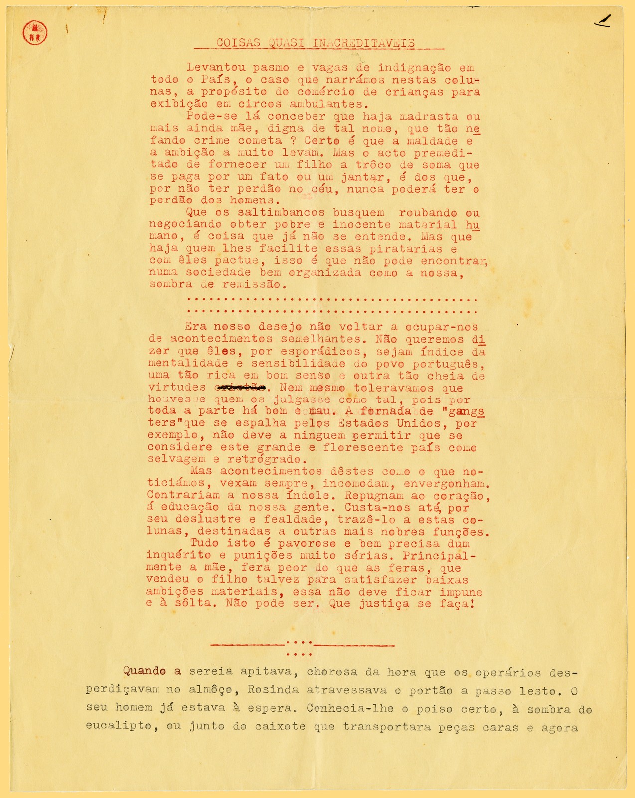 'Coisas quási inacreditáveis', por Soeiro Pereira Gomes. Alhandra, 1940.