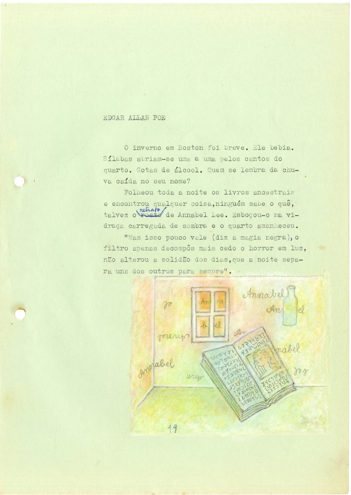 Páginas ilustradas com desenhos a lápis de cera da autoria de Carlos de Oliveira. in Trabalho poé...